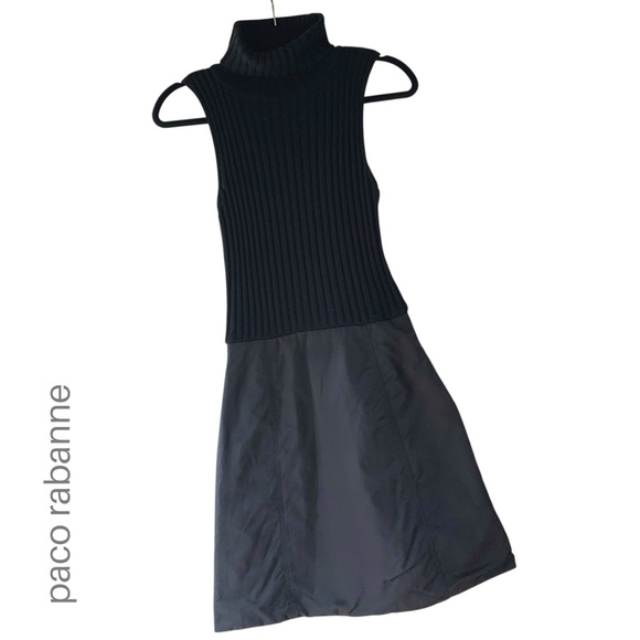 Paco Rabanne Dresses & Skirts - PACO RABANNE | BLACK DRESS RIBBED TURTLENECK SMOOTH QUILTED SKIRT SLEEVELESS XS